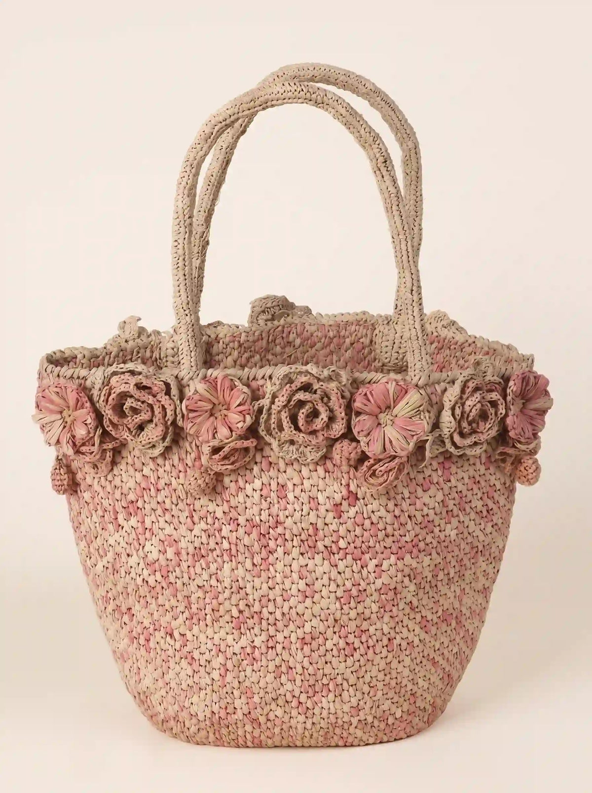 The Roseraie Handcrafted Floral Raffia Basket Tote