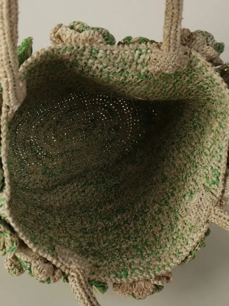 The Roseraie Handcrafted Floral Raffia Basket Tote
