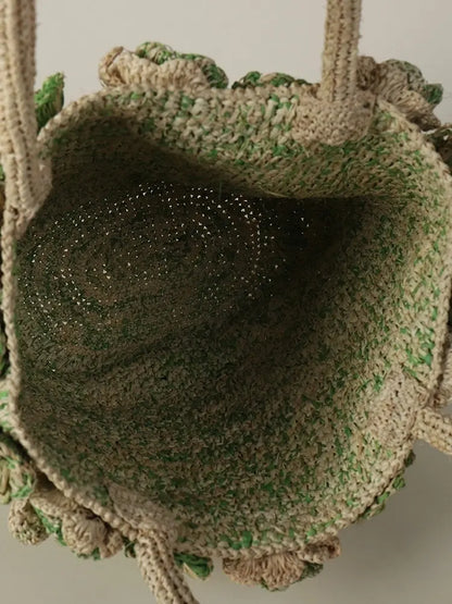 The Roseraie Handcrafted Floral Raffia Basket Tote