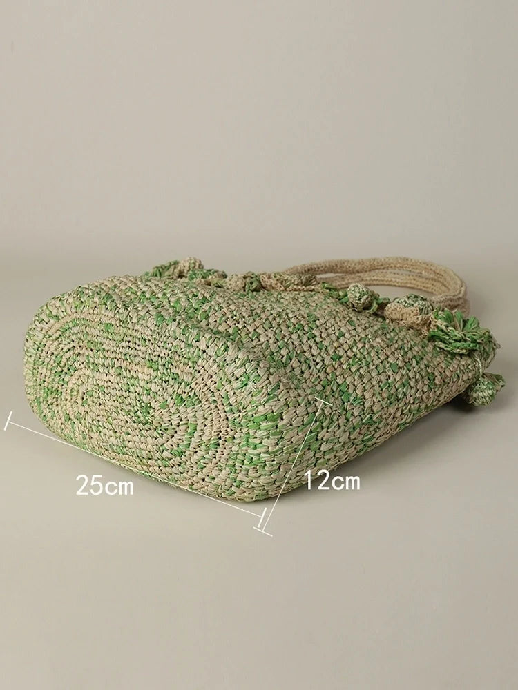 The Roseraie Handcrafted Floral Raffia Basket Tote