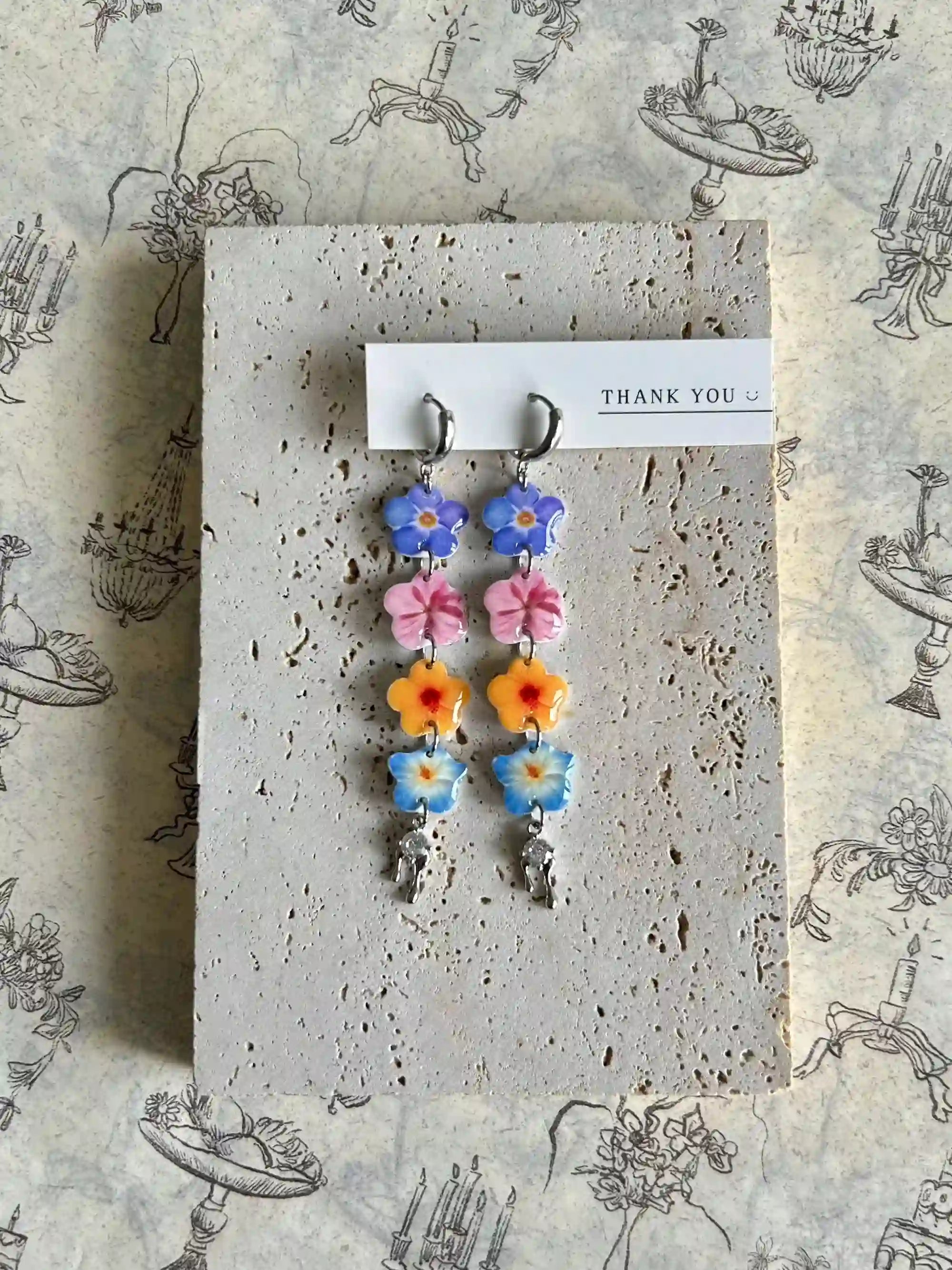 "Dopamine Dream" Y2K Floral & Liquid Metal Drop Earrings