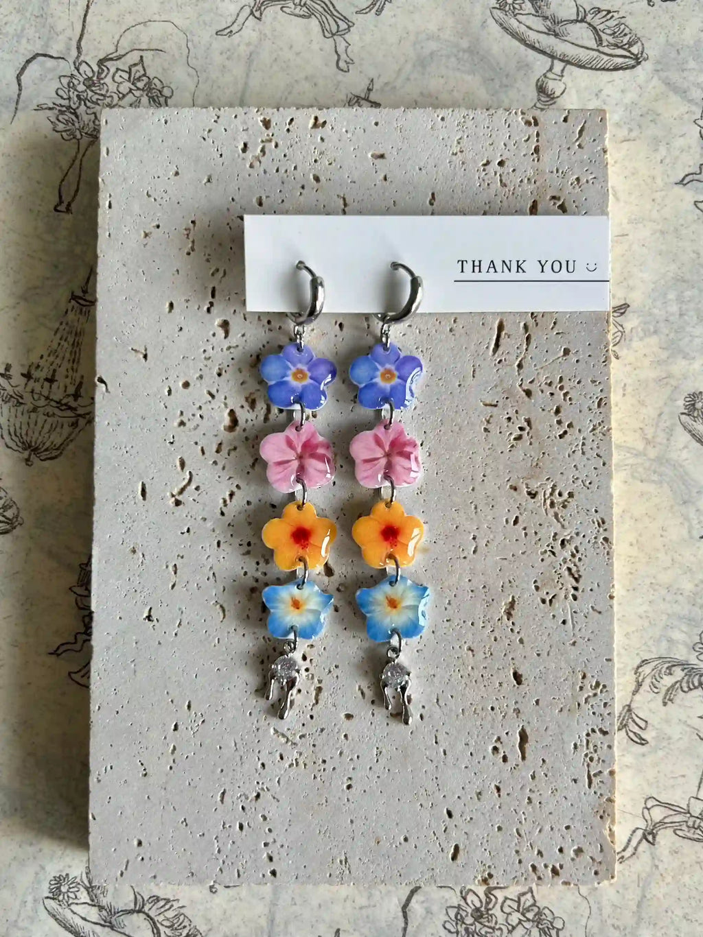 "Dopamine Dream" Y2K Floral & Liquid Metal Drop Earrings