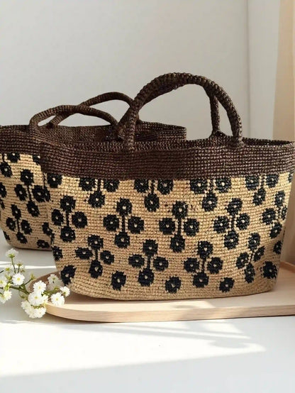 Handwoven Jacquard Raffia Tote