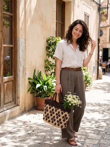 Handwoven Jacquard Raffia Tote
