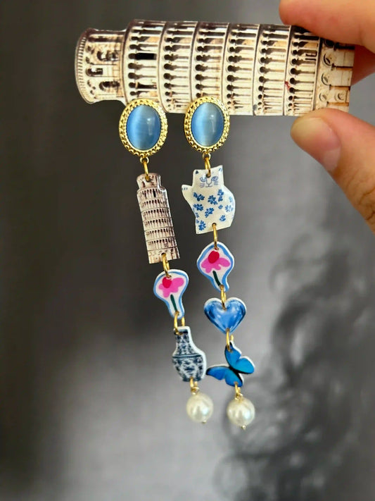 Cat & Tower Charm Earrings