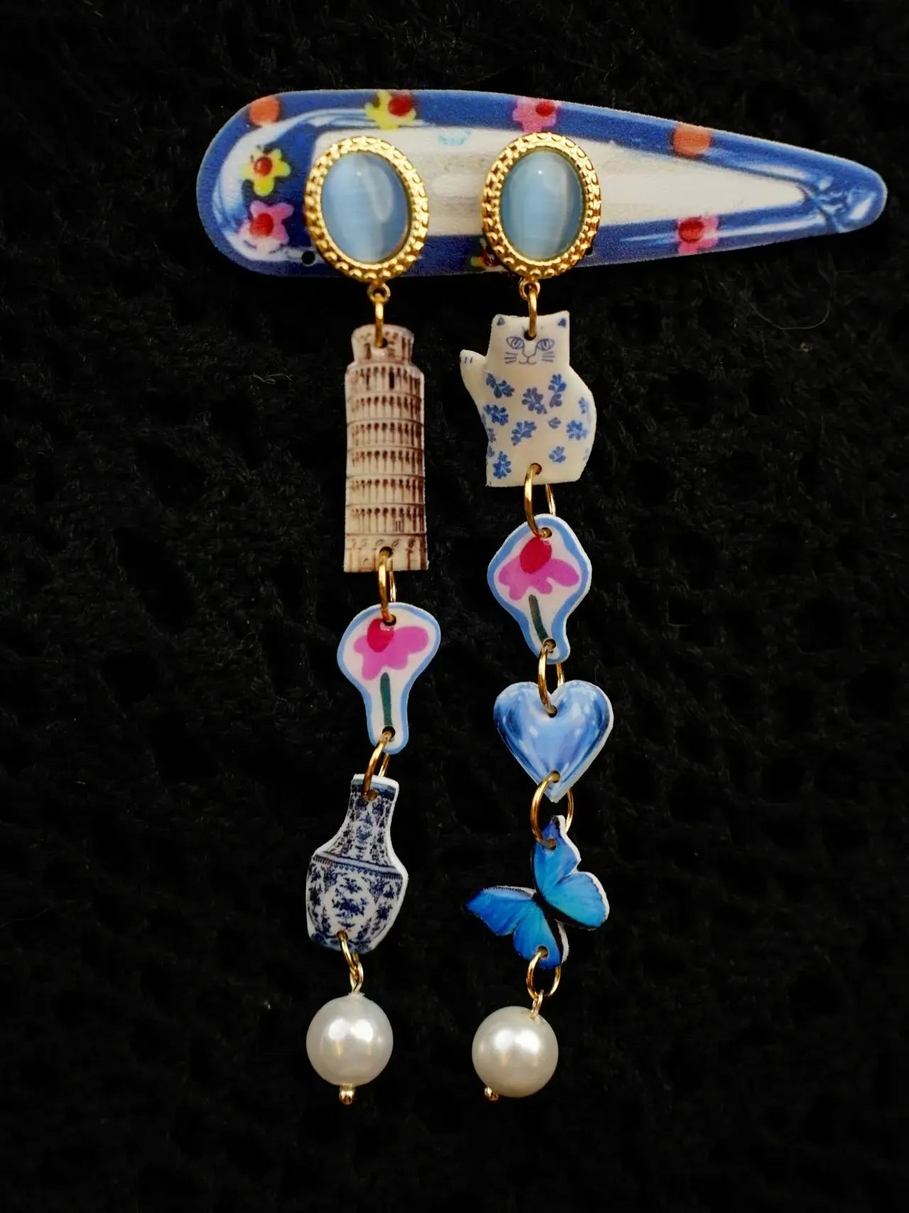 Cat & Tower Charm Earrings