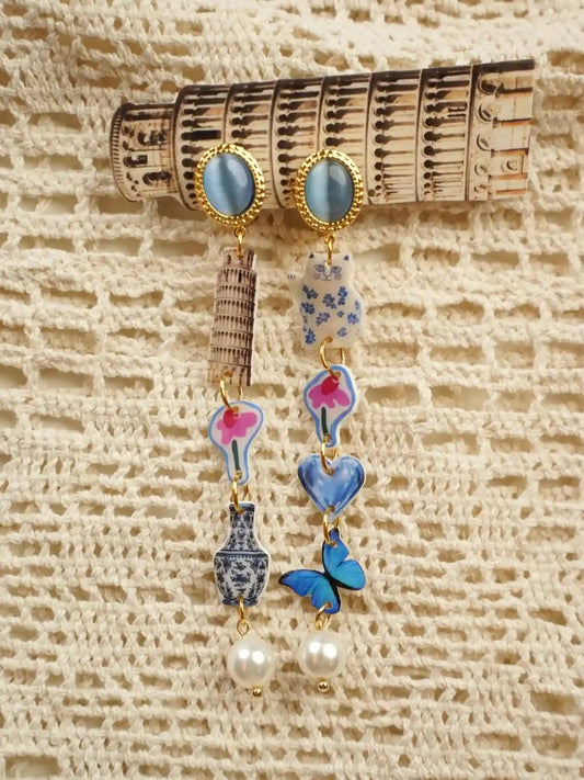 Cat & Tower Charm Earrings
