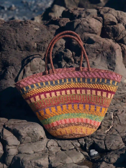Handwoven Multicolor Raffia Tote Bag