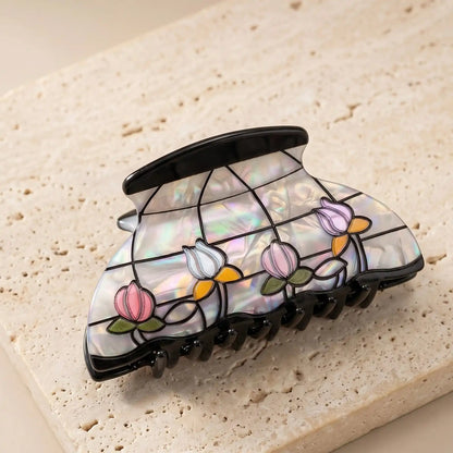 Garden Lantern Hair Claw in Lily - Floral Stained Glass Hair Clip | HERIZONE