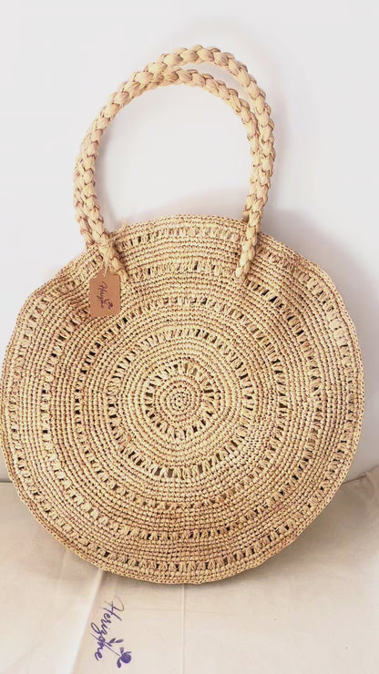Sunburst Circle Raffia Bag