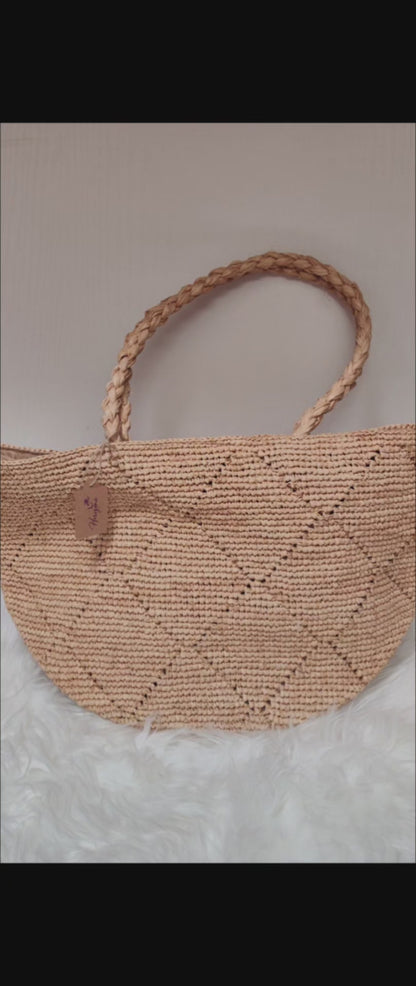 Handwoven Geometric Raffia Tote