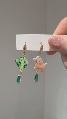 Veggie-Lamm-Charms, ungleiche Ohrringe