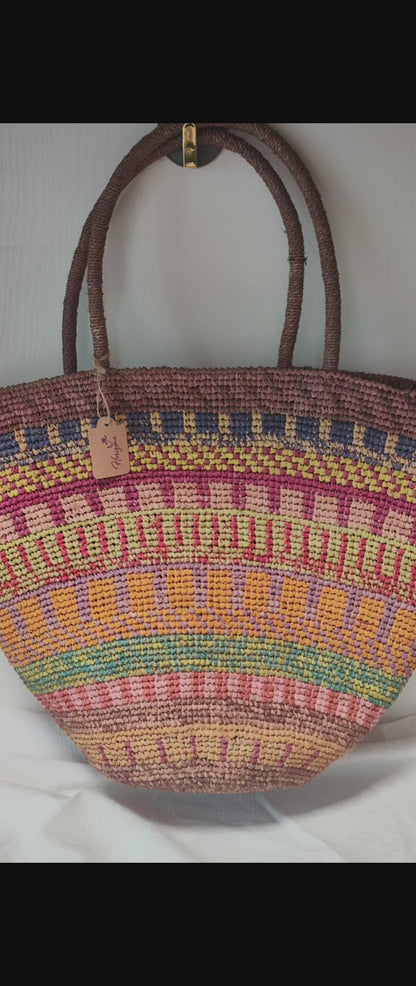 Handwoven Multicolor Raffia Tote Bag