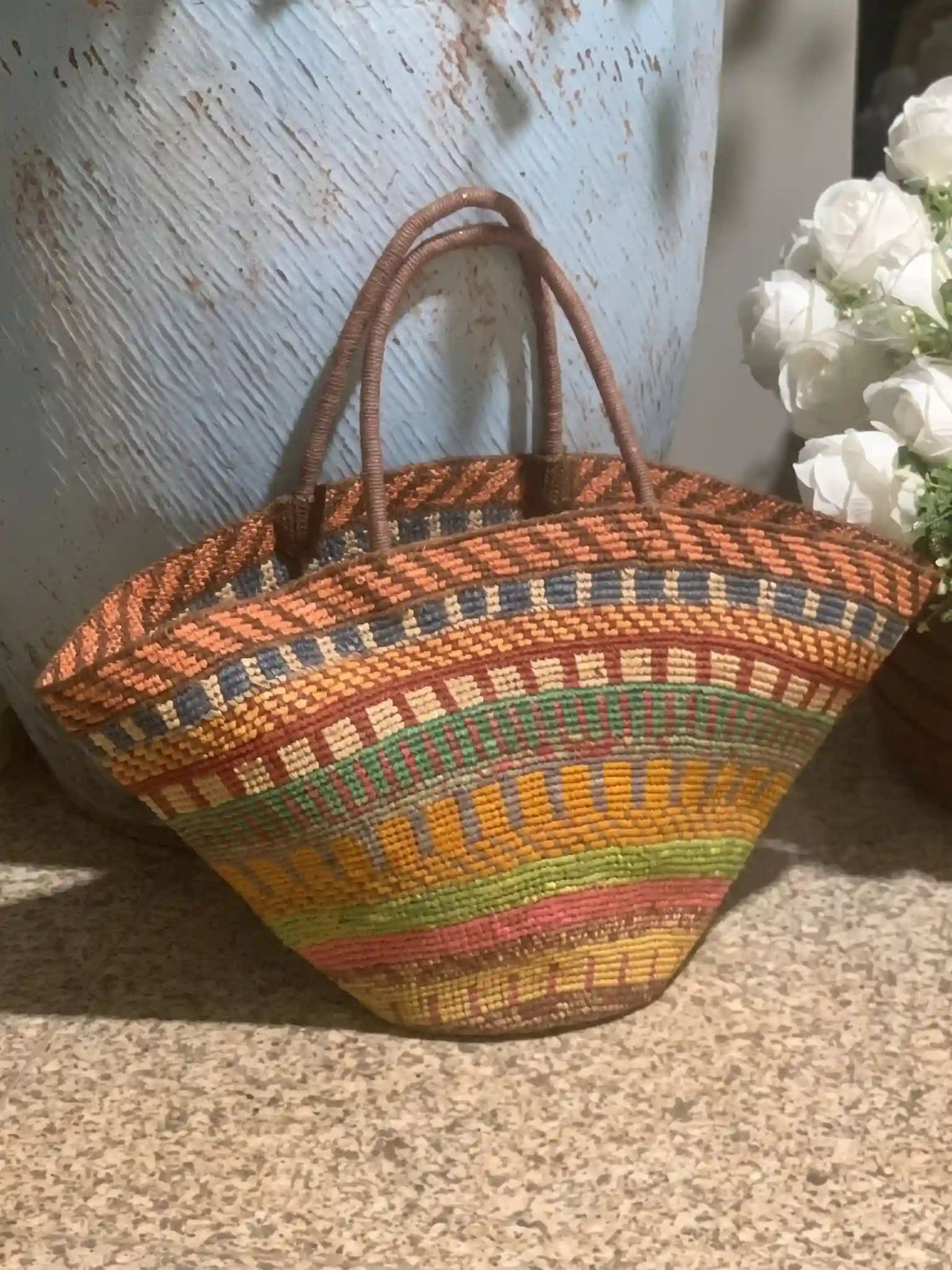 Handwoven Multicolor Raffia Tote Bag