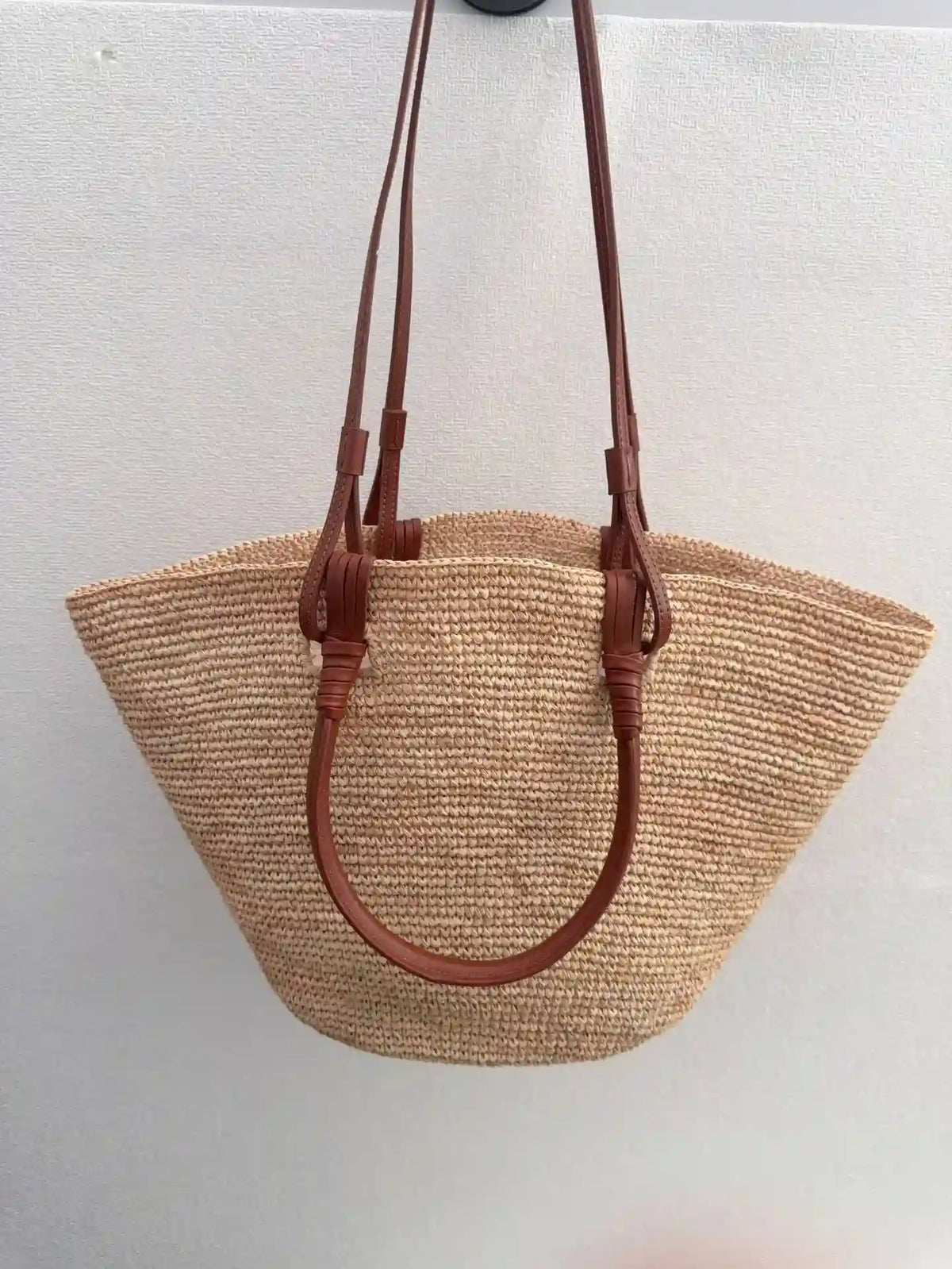 French Chic Basket Bag with Genuine Leather Straps