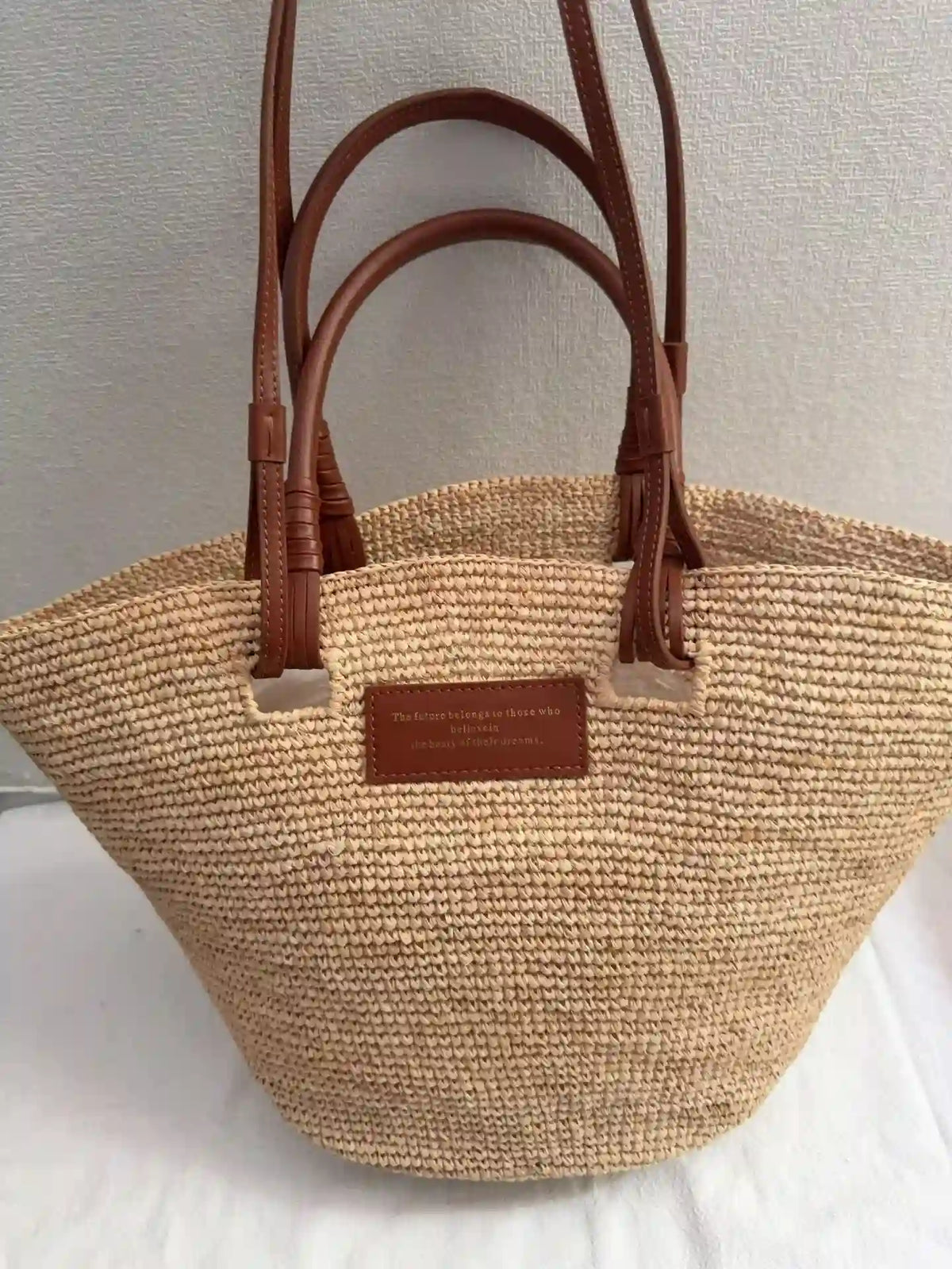 French Chic Basket Bag with Genuine Leather Straps