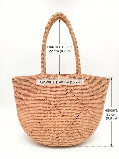 Handwoven Geometric Raffia Tote