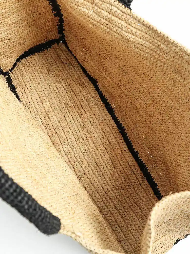 The Artisan Contrast Raffia Tote