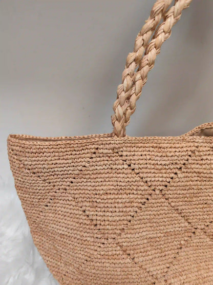 Handwoven Geometric Raffia Tote