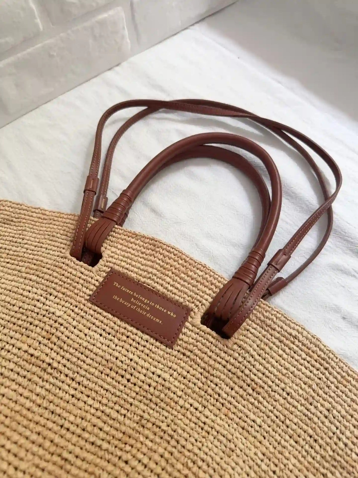 French Chic Basket Bag with Genuine Leather Straps