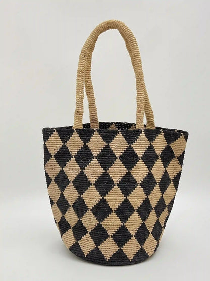 Harlequin  Raffia Tote