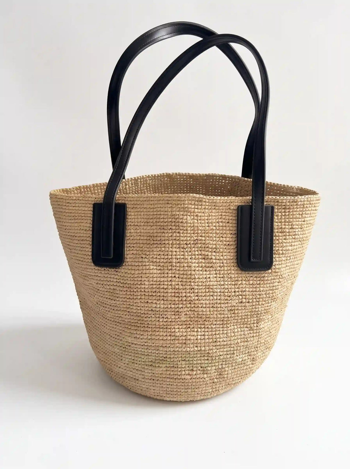 Handwoven Raffia Tote with Leather Straps