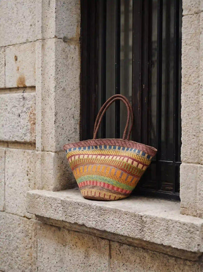 Handwoven Multicolor Raffia Tote Bag
