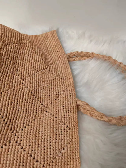 Handwoven Geometric Raffia Tote