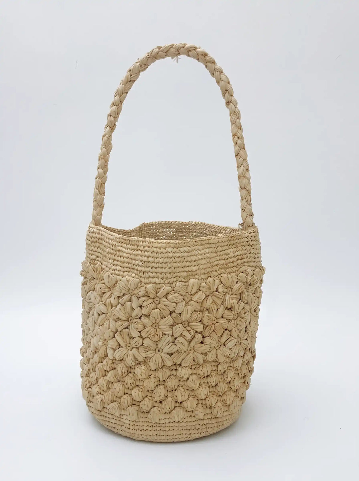 3D Floral Raffia Bucket Bag