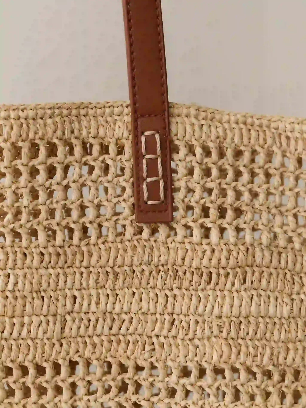 Handwoven Raffia Tote with Genuine Leather Handles