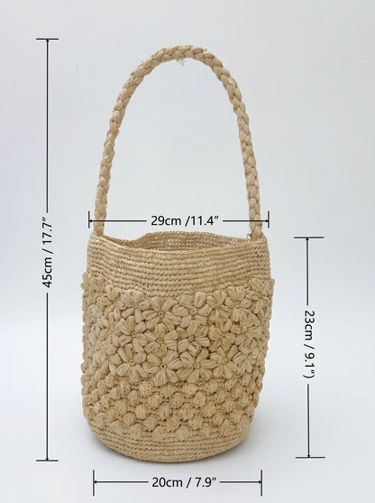 3D Floral Raffia Bucket Bag