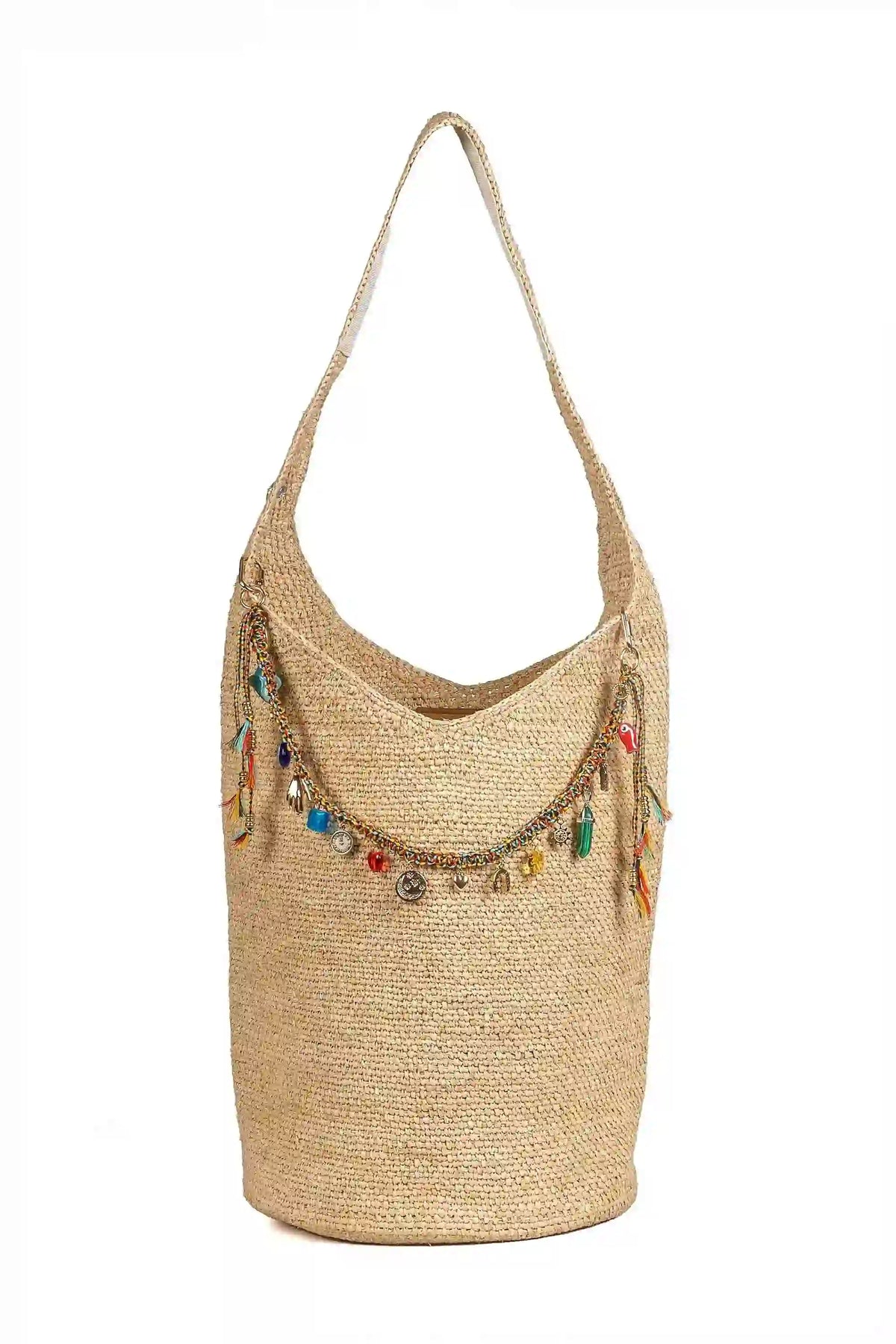 Handwoven Raffia Charm Shoulder Bag