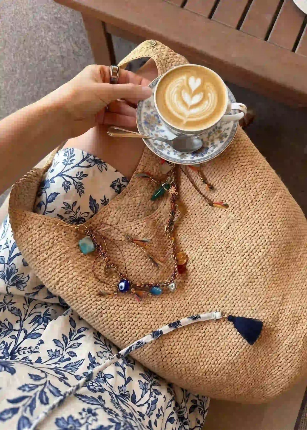 Handwoven Raffia Charm Shoulder Bag