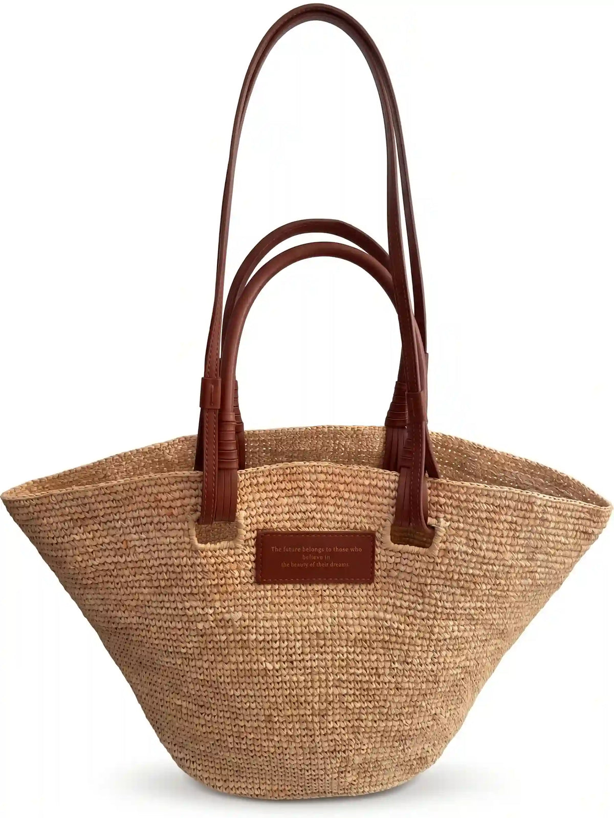 French Chic Basket Bag with Genuine Leather Straps