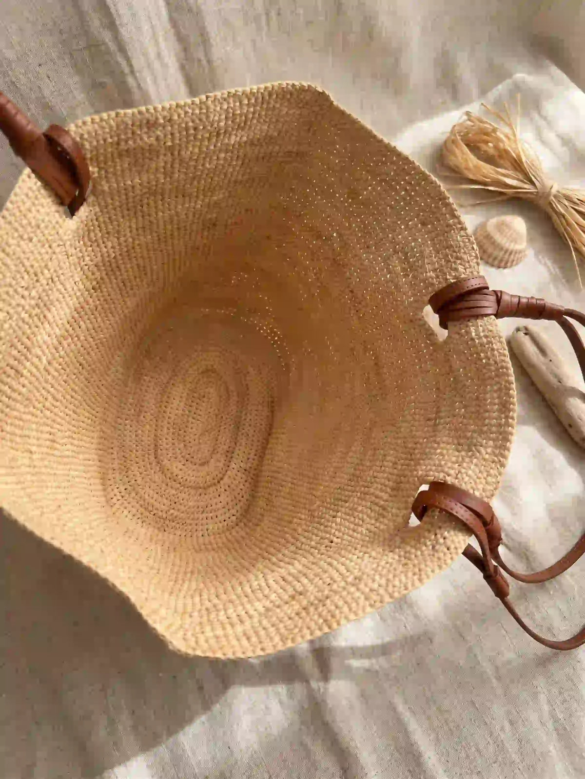 French Chic Basket Bag with Genuine Leather Straps