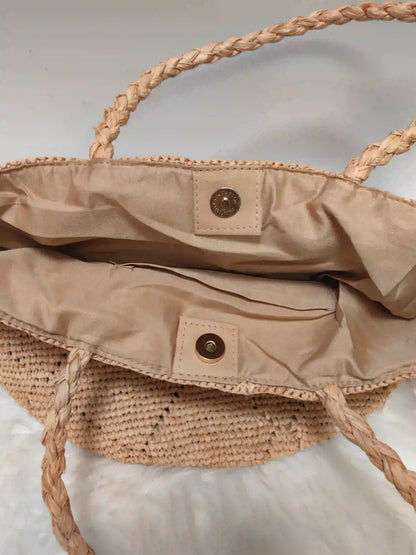 Handwoven Geometric Raffia Tote