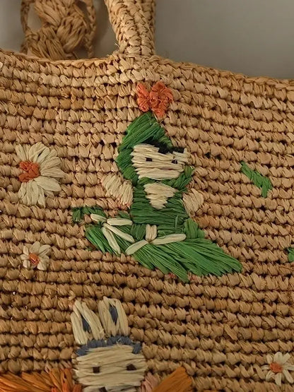 The Fiorella Embroidered Raffia Bucket Bag