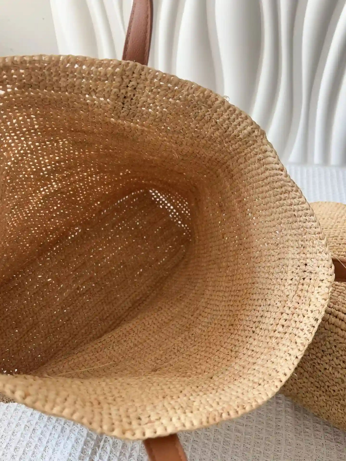 Handwoven Raffia Tote with Leather Straps