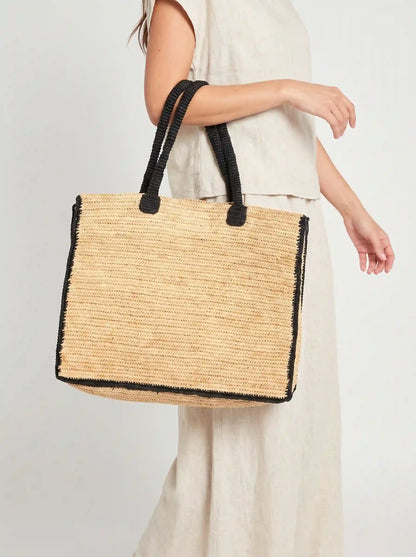 The Artisan Contrast Raffia Tote