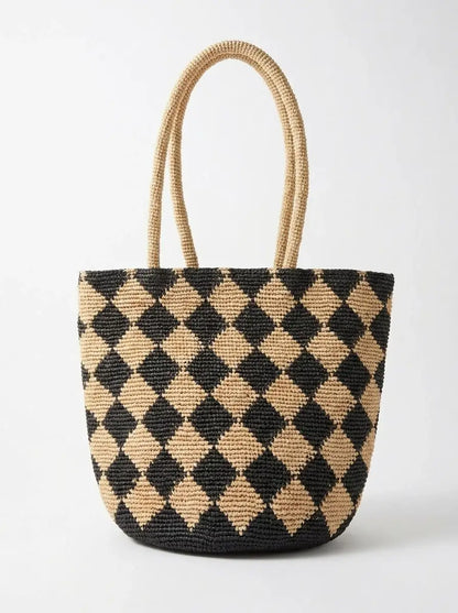 Harlequin  Raffia Tote