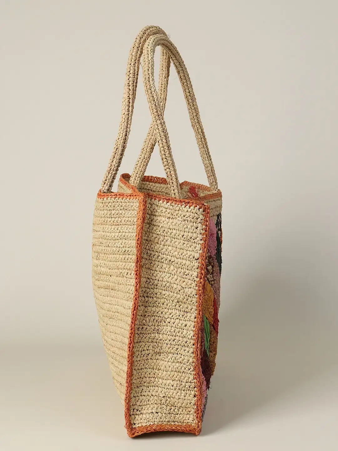 Colorful  Embroidered Raffia Tote