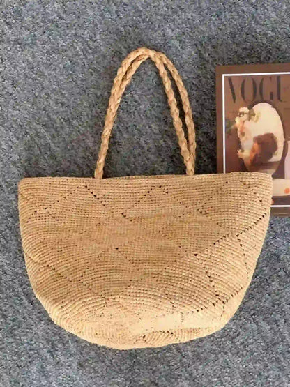 Handwoven Geometric Raffia Tote