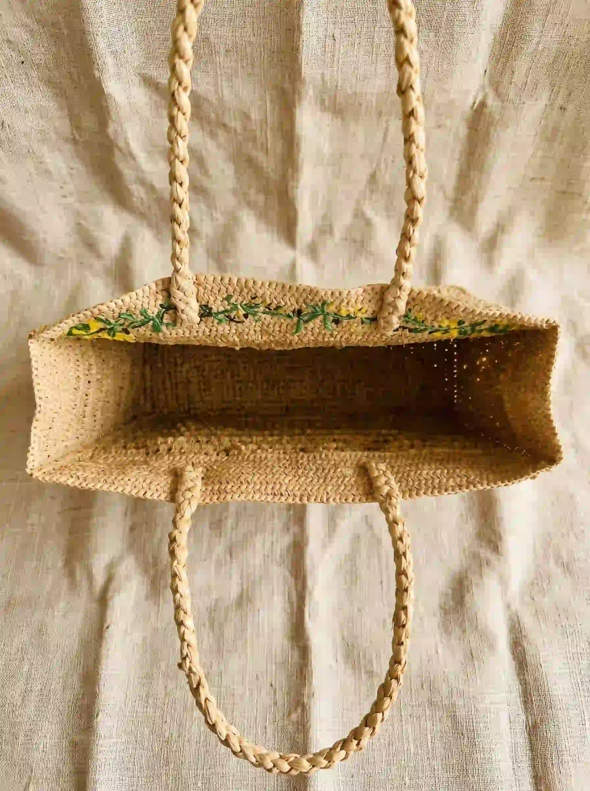 Artisan Floral Embroidered Raffia Tote