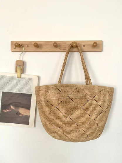 Handwoven Geometric Raffia Tote