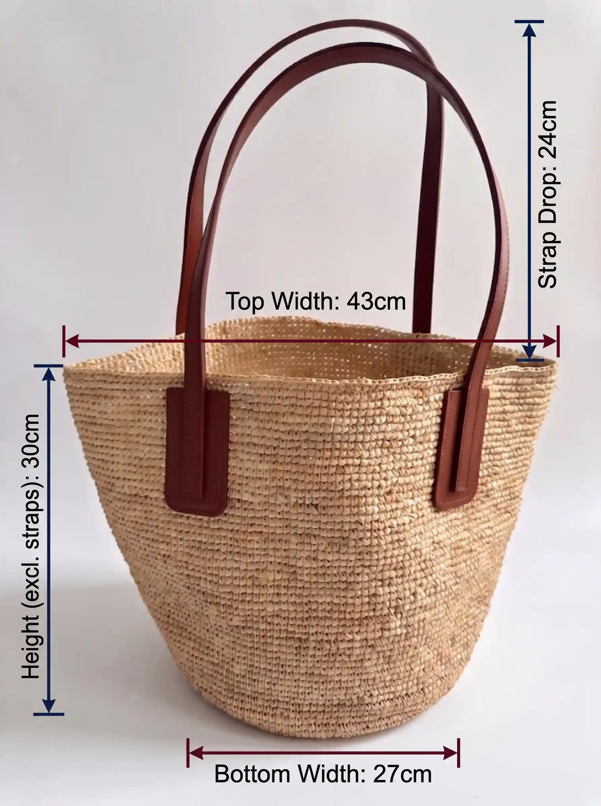 Handwoven Raffia Tote with Leather Straps