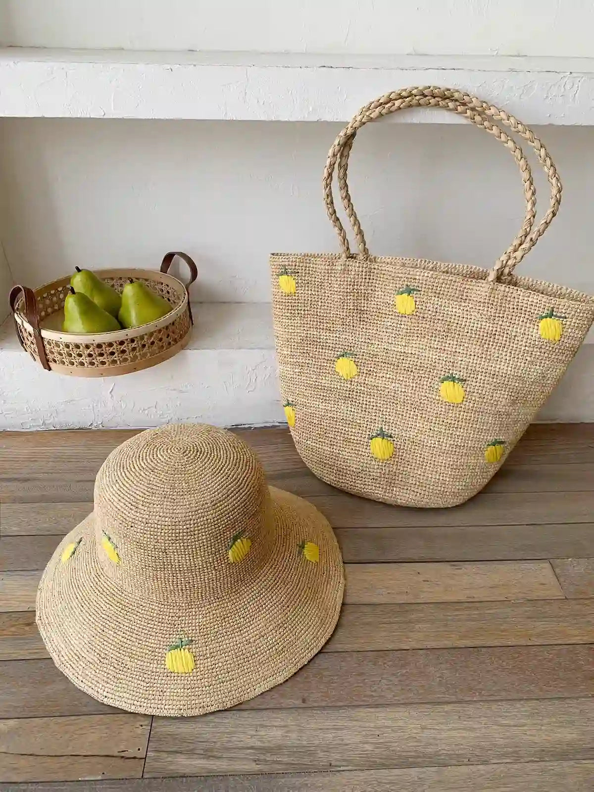 Lemon Embroidered Raffia Collection