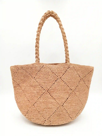 Handwoven Geometric Raffia Tote