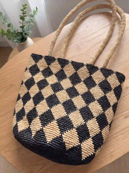 Harlequin  Raffia Tote