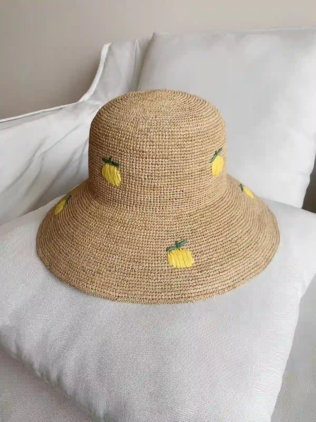 Lemon Embroidered Raffia Collection