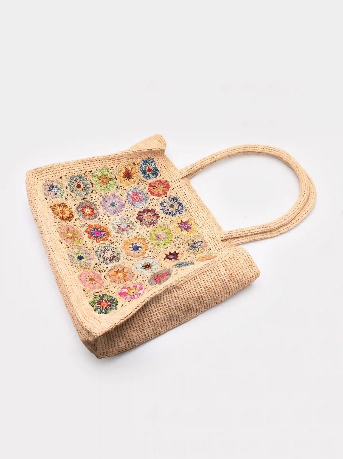 Handmade Floral Crochet Raffia Tote Bag